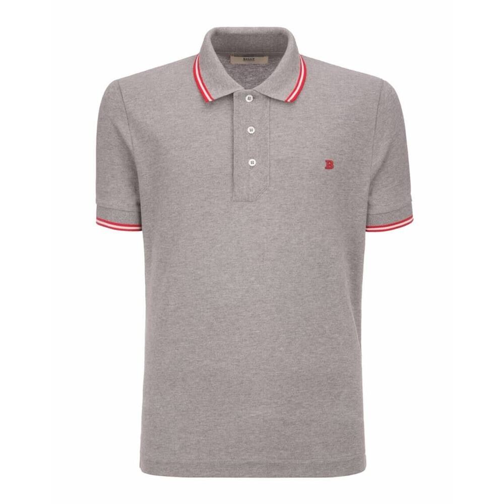 NEW BALLY GRAY COTTON PIQUET WEB COLLAR BUTTON RED B LOGO POLO T SHIRT 54 44